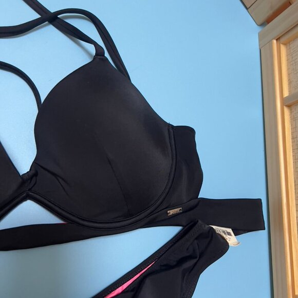 Victoria Secret Black/Pink Push Up Swimsuit Bikini Set 36C/M NEW - Picture 4 of 5